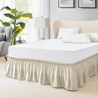 FreshCulture King Bed Skirt, Dust Ruffle for King Size Bed, Easy Fit with 15-Inch Tailored Drop, Elastic Wrap Around Bed Skirt King Size, Hotel Quality Bed Skirts for Adjustable Bed (Cream)
