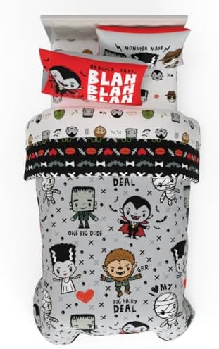 Universal Little Monsters Halloween 5 Piece Twin Bedding Set - Super Soft Cozy Reversible Comforter and Sheet Set with Sham, (Officially Licensed Product) By Franco