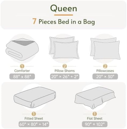 Queen Comforter Set with Sheets - 7 Pieces Bed in a Bag Purple Bedding Sets