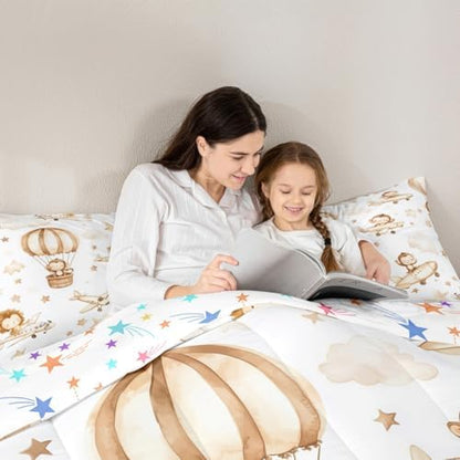 Erosebridal Kids Aircraft Comforter Set Full, Cartoon Airplane Bedding Set, Hot Air Balloon Star Cloud Quilt, Cute Monkey Lion Wildlife Comforter for Boys Girls Teens Adults Bedroom