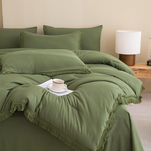 Andency King Comforter Set, 7 Pieces Olive Green Bedding