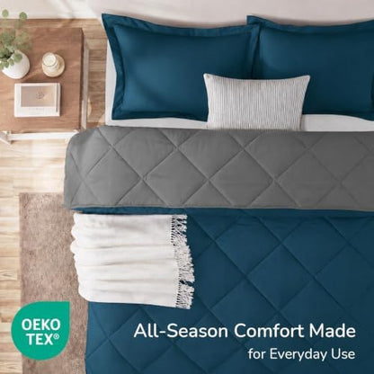 downluxe King Size Comforter Set - Ocean and Grey King Comforter, Soft Bedding Sets for All Seasons -3 Pieces - 1 Comforter (104"x92") and 2 Pillow Shams(20"x36")