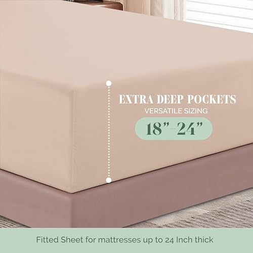 Elegant Comfort 1500 Premium Hotel Quality 18-24 Inches Deep - Extra Deep Pocket Single Fitted Sheet for High Mattress, Luxury and Softest, Smart Pocket - Wrinkle Free, California King, Cream