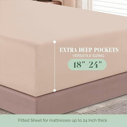 Elegant Comfort 1500 Premium Hotel Quality 18-24 Inches Deep - Extra Deep Pocket Single Fitted Sheet for High Mattress, Luxury and Softest, Smart Pocket - Wrinkle Free, California King, Cream