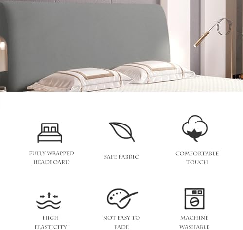 Stretch Headboard Slipcover, Elastic Bed Protector for Bedroom Decor, Full Coverage, Sand (59"x27" / 150x70 cm Size)