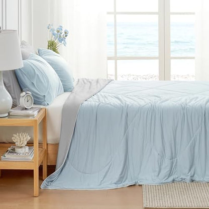 Cozy Bliss Cooling Comforter Twin Size, Cooling Blankets for Hot Sleepers and Night Sweats, Gray Blue Summer Comforter for Twin Size Bed, Breathable Soft Lightweight Silk Smooth