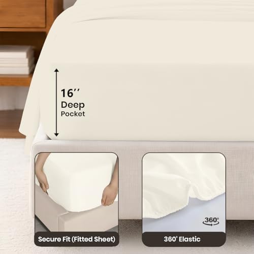 SGI bedding 100% Egyptian Cotton Sheets Queen Size – Cooling Sheets, Soft Breathable Butter Bedding, Luxury Bedding, Luxury Hotel Sheet Set, Deep Pocket 16", 4 Piece Set
