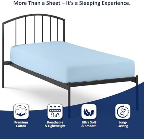 1 PC Cot Size 33" x 75" Fitted Sheet Only, 100% Egyptian Cotton, Light Blue