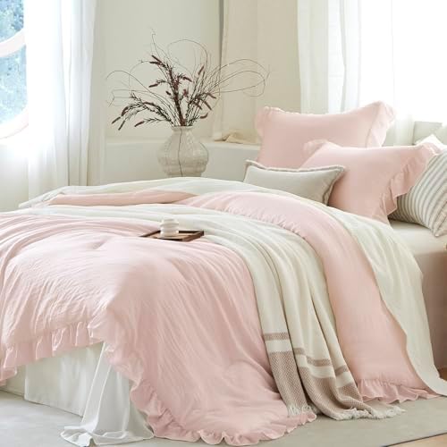 Pink Ruffle 2 Pieces Comforter Set Twin Shabby Chic Bedding Set