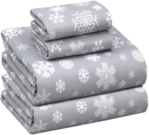 RUVANTI Flannel Sheets Set California King Size, Snowflakes
