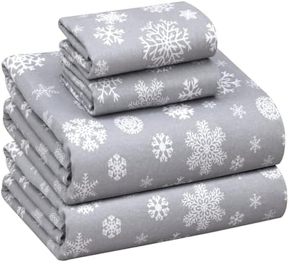 RUVANTI Flannel Sheets Set King Size, Snowflakes