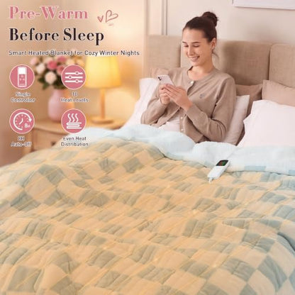Electric Blanket Heated Twin 62"X84", Heating Blanket Twin, Misty Blue