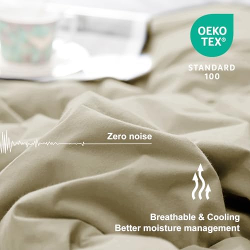 MEELUS Lightweight Comforter Cooling Beige, All Season Duvet Insert