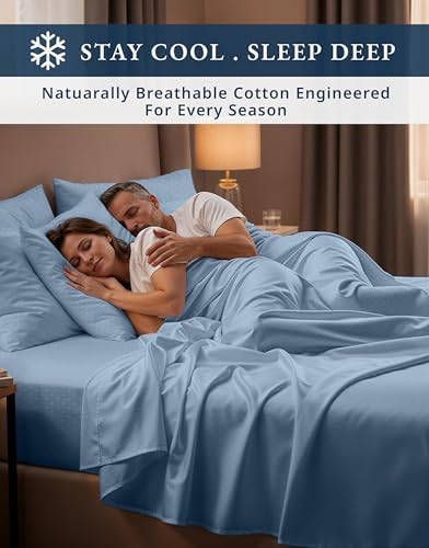 LANE LINEN Queen Size Sheets Sateen Weave - French Blue Swiss Dot