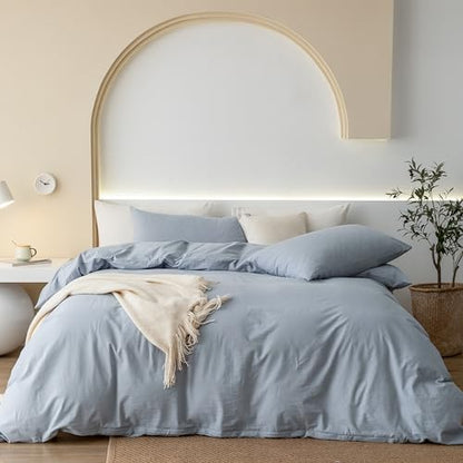 JIYUAN California King Washed Cotton Duvet Cover Set, Relaxed Linen Feel
