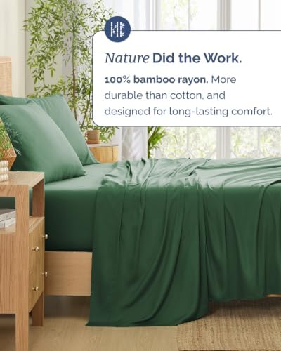 100% Rayon Derived From Bamboo - Bed Sheets Split King - Emerald Green
