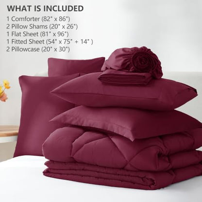 CozyLux Full Comforter Set 82"x86" Burgundy - 7 Piece Bed in a Bag
