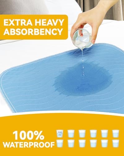 Washable Incontinence Bed Pads Waterproof for Adults, 36"x54"-4 Pack (Blue)