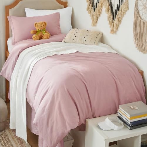Bedsure Prewashed Twin/Twin XL Duvet Cover, Cotton-Like Bedding Set, Pink