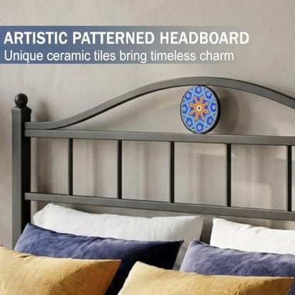 Full Size Bed Frame with Headboard Footboard, Victorian Metal Platform Beds