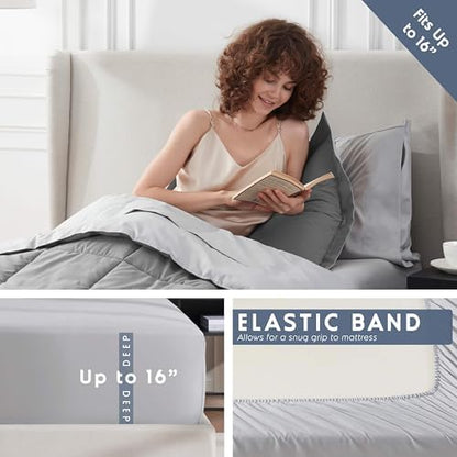 Nestl 7 Piece Twin Comforter Set – Grey Reversible Bed in a Bag – Complete Twin Size Bedding Set with Sheets, Set of 2 Down Alternative Pillows, Pillowcase and Sham