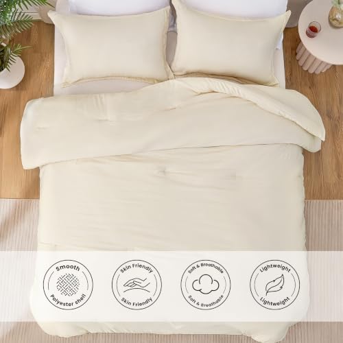 Love's cabin Beige Queen Comforter Set, 3-Piece Prewashed Bed Set