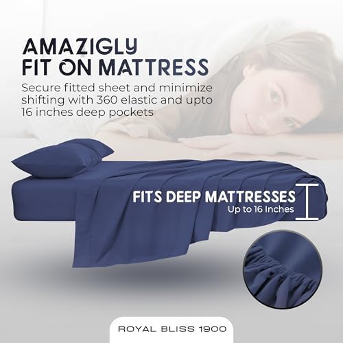 Top Split Flex Head California King Size Sheet Set - Egyptian Quality Ultra-Soft Bed Sheets - Double Brushed - Deep Pockets- Easy Fit - 4 Piece Set- Fade Resistant (Navy Blue)