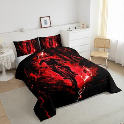 Feelyou Dirt Bike Kids Bedding Set,Boys Girls Toddler Size,Extreme Sports Comforter Set,Motorcycle Ultra Soft Duvet Quilt,Racing Motocross Comforter Motorbike Bedroom Decor Red