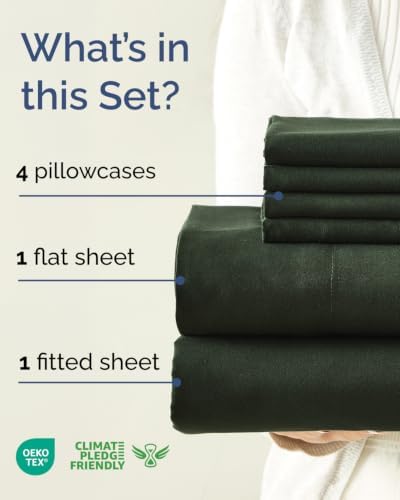 Queen 6 Piece Bed Sheet Set - Breathable & Cooling Sheets - Forest Green