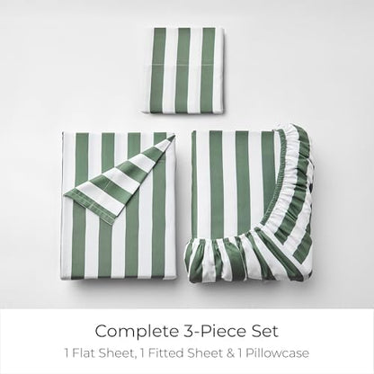 Mellanni Iconic 3-Piece, Ultra Soft Sheet Set (Twin, Oxford Stripe Sage)