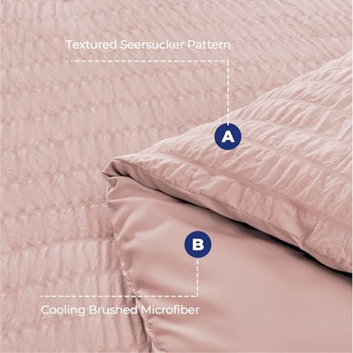 HYMOKEGE Rose Gold Oversized Queen Comforter Set Seersucker 7 Pieces, All Season Luxury Bed in a Bag for Bedroom, Bedding Set with Comforter, Sheets, Pillowcases & Shams