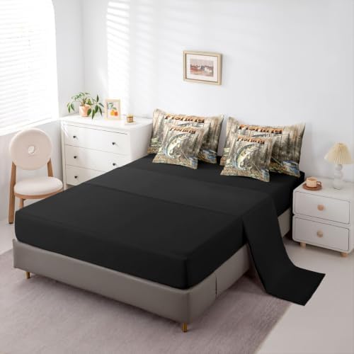 Erosebridal Pike Fish Queen Comforter Set with Sheets 7 Piece Hunting and Fishing Bed in A Bag Vintage Rustic Animal Bedding Sets for Kids Adults Country Wildlife Bed Set