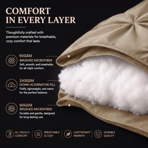 CozyLux Queen Comforter Set Taupe, 7 Pieces Pintuck Bed in a Bag