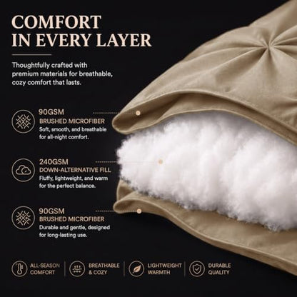 CozyLux Queen Comforter Set Taupe, 7 Pieces Pintuck Bed in a Bag