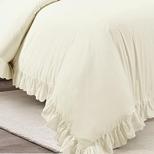 Lush Decor Reyna Ruffle Cotton Duvet Cover Set 3 Piece Set Full/ Queen, Ivory - Queen Size Bedding Set - Cream Duvet Queen- Ruffled Bedding - Coquette Decor