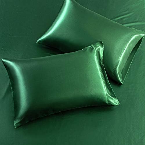 SiinvdaBZX 4Pcs Satin Sheet Set King Size 15-in Deep Pocket Emerald Green