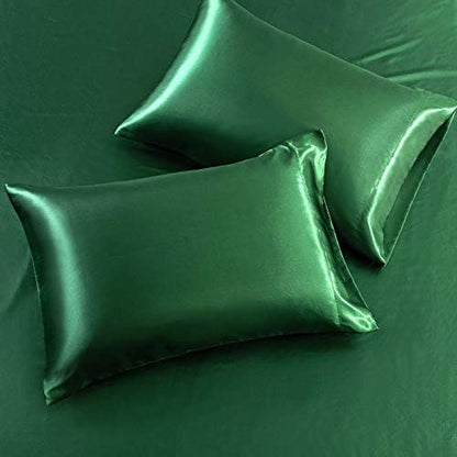 SiinvdaBZX 4Pcs Satin Sheet Set King Size 15-in Deep Pocket Emerald Green