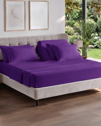 Flex Top Split Head King 6 Piece Sheet Set - Breathable & Cooling - Purple