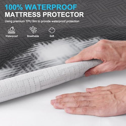 Waterproof Twin Size Mattress Protector with Deep Pockets, Gray