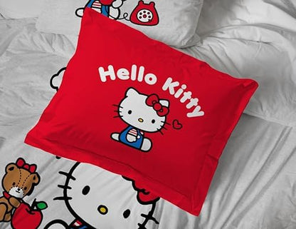 Sanrio Hello Kitty Full Comforter Set 7 Piece Bedding for Girls, Grey