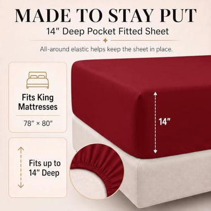 CozyLux King Size Comforter Set Dark Red, 7 Pieces Bed in a Bag