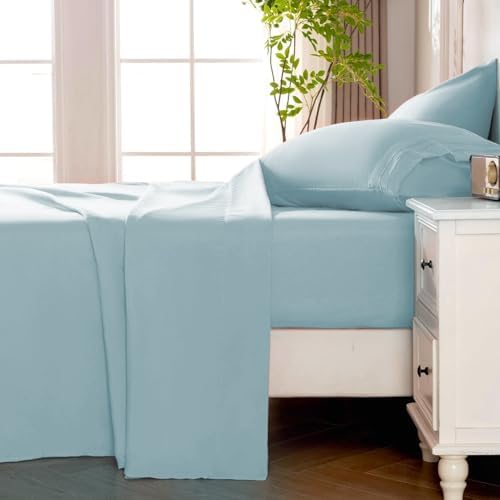 ROSE&RISY Light Blue King Sheet Set, 4 Pieces Soft Bedding King Sheet Set, Breathable and Cooling,Includes 1 Fitted, 1 Flat, 2 Pillowcases - Deep Pocket (Light Blue, King)