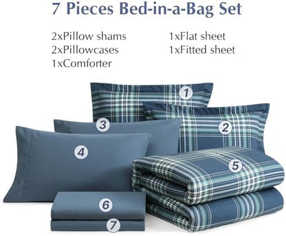 Plaid Queen Comforter Set 7 Pieces Bed in a Bag for Boys Girls Teen