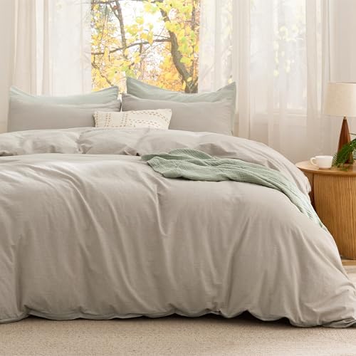 Bedsure PureWoven Cotton Comforter Set Prewashed, King, Linen