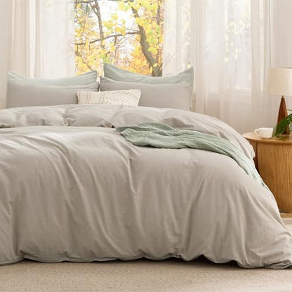 Bedsure PureWoven Cotton Comforter Set Prewashed, King, Linen