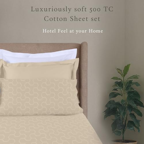 Threadmill 500 Thread Count Cotton Twin Sheet Set, Sateen, Jacquard, Beige