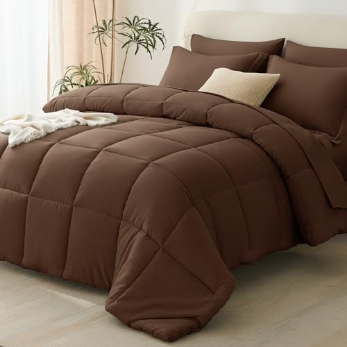 CozyLux King Size Comforter Set, 7-Piece Bed in a Bag, Brown