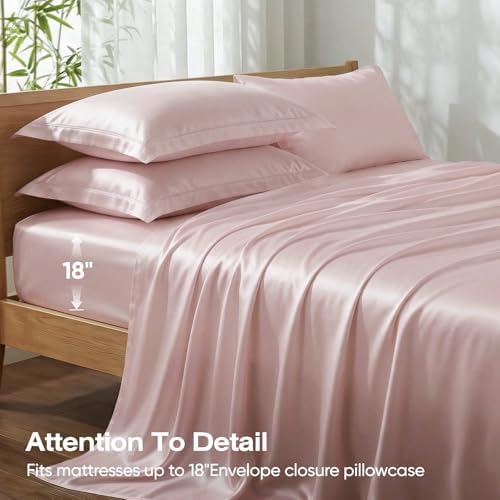 100% Real Bamboo Viscose & Lyocell Tencel Sheets Set Queen Size | Breathable & Cooling for Hot Sleeper | Luxury Silky Soft Fabric | 18" Deep Pocket with Corner Straps (Sand, Queen)