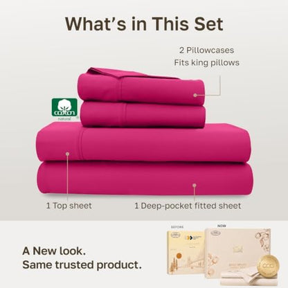 California Design Den Soft 100% Cotton Sateen Cal King Sheets Set, Hot Pink