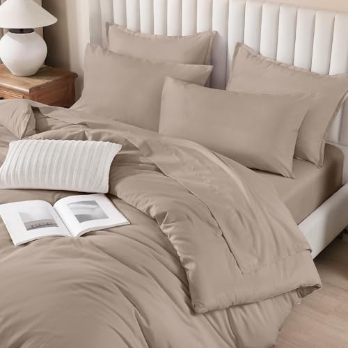 Litanika King Comforter Set with Sheets - 7 Pieces Solid Bed in a Bag